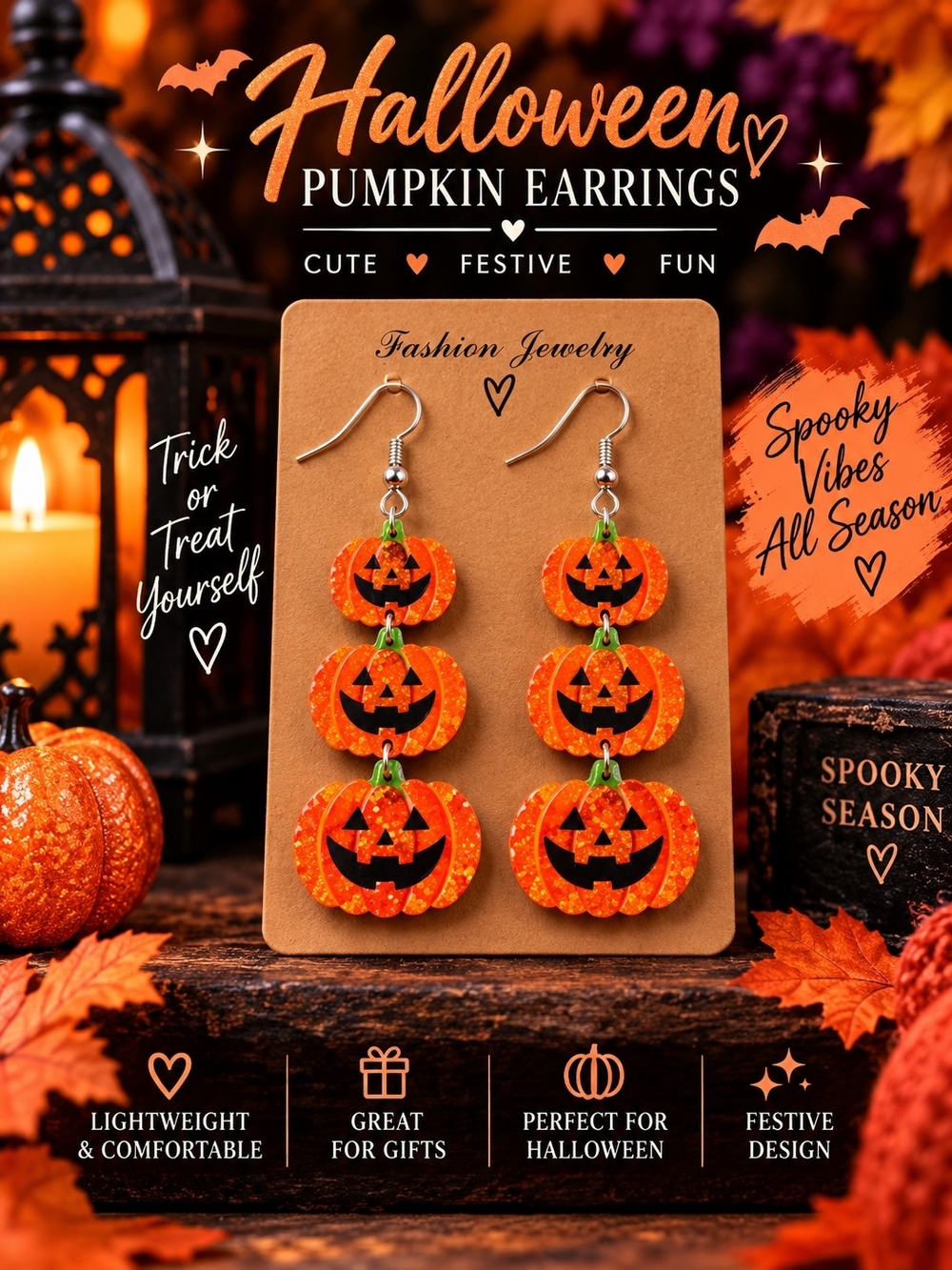 Halloween Pumpkin Dangle Earrings - Orange Festive Design!!